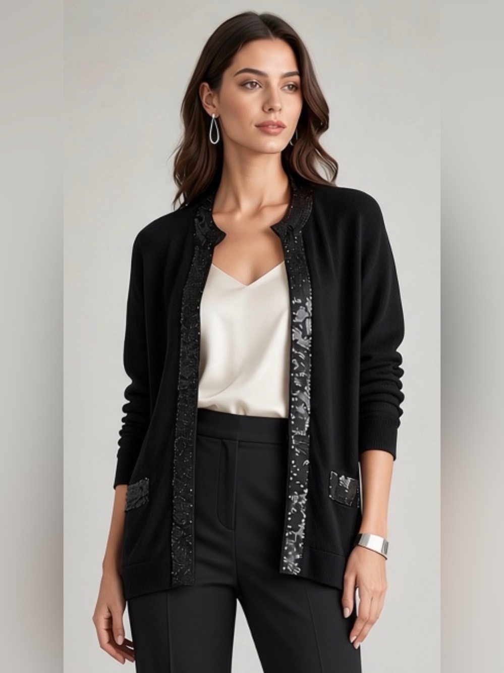 Angora Lambswool Cardigan M Black Sequin Pocket Whimsigoth Luxury Coquette Rabbi